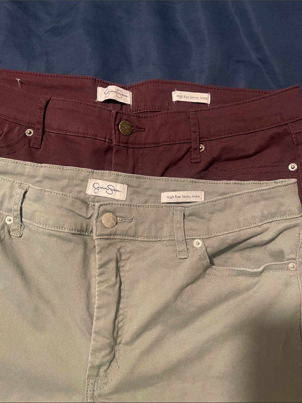 Jessica Simpson Slim Ankle Jeans in Burgundy & Sage